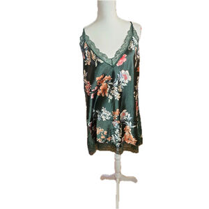 Dark Romance Luxe Emerald Floral Satin Silky Slip Dress Nightgown XXL